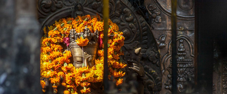 Flower decorations, temple Nepal