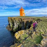 Bird cliffs and lighthouse on Grímsey