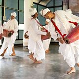 dancing, drumming monks