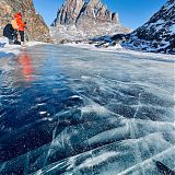 Guests photographing at the frozen lake