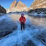Geraldine standing on the frozen lake